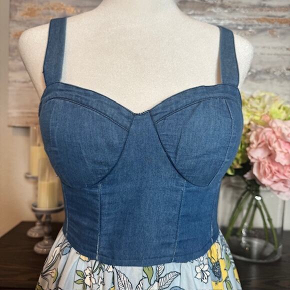 Band of Gypsies Denim Floral Tiered Maxi Dress XS Y2K / Cottagecore / Gunne Sax - Picture 4 of 15